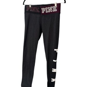 PINK Victoria's Secret Black Leggings with Stretchy Fit and Bold Branding